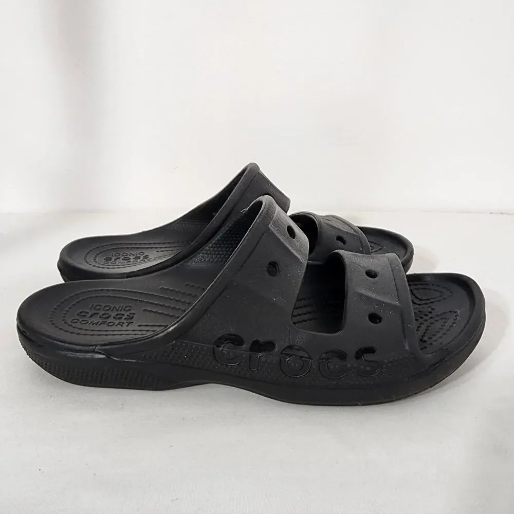 Crocs Uni-Sex Baya Sandals Size M 10 W 12 Black Two Strap Slids Slip On 207627